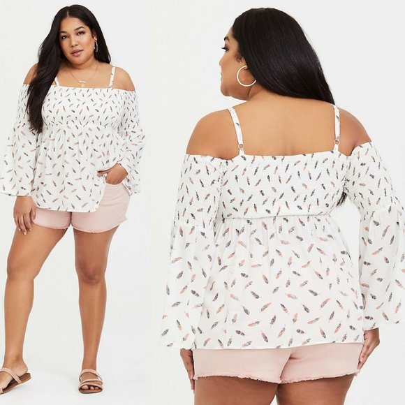torrid Tops - Torrid Feather Challis Cold Shoulder Top HW9212
